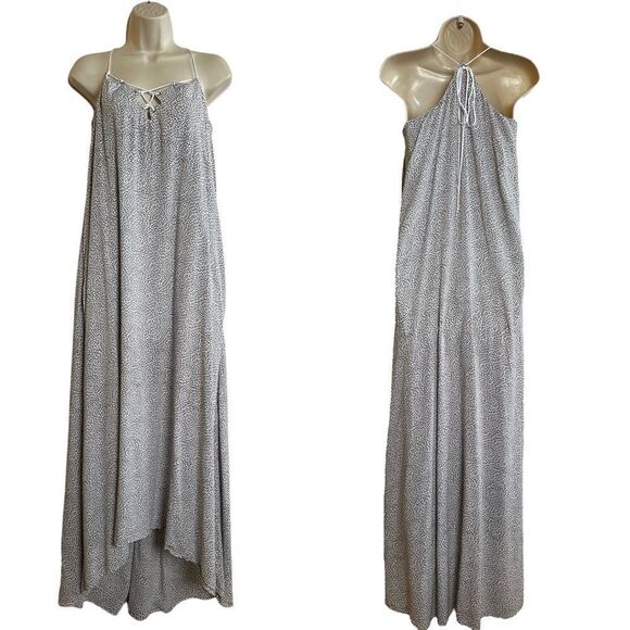 The Gold Heart ~ Greyish Tan & White maxi dress ~ tie adjustable cord ~ size S - Picture 1 of 10